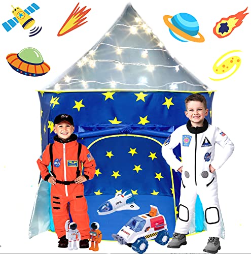 š̤ۡѡ̤ʡLimitlessFunN Kids Rocket Tent with Star Lights Bonus Carrying Case [ Pop Up Portable Glow in The Dark Stars Blue ] Children Castle Pla