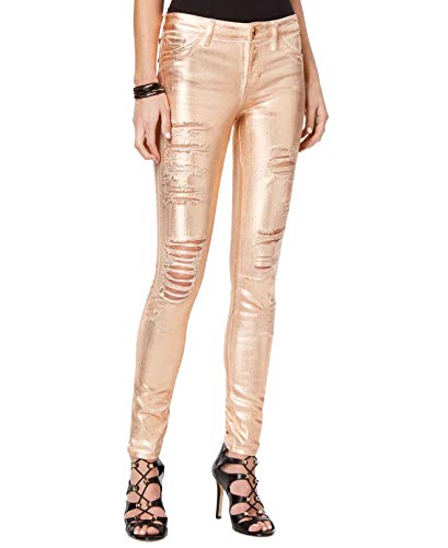 【中古】【未使用・未開封品】Guess, Women's Sexy Curve Metallic Destroyed Jeans, Rose Copper, Size 26