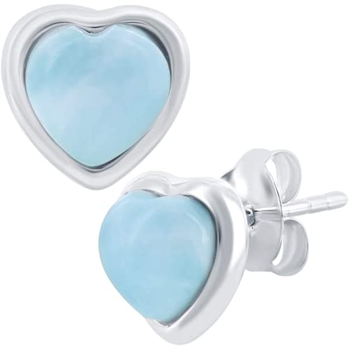 【中古】【未使用・未開封品】スターリングシルバーハート型天然ラリマースタッドピアス