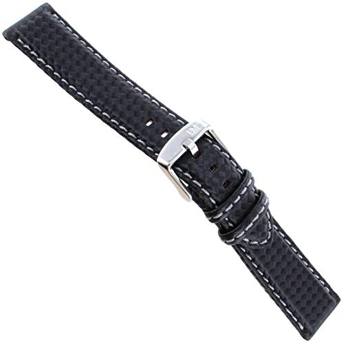 【中古】【未使用・未開封品】Morellato メンズ 腕時計バンド 20mm カーボンファイバー グレイン ブラック シルバーステッチ
