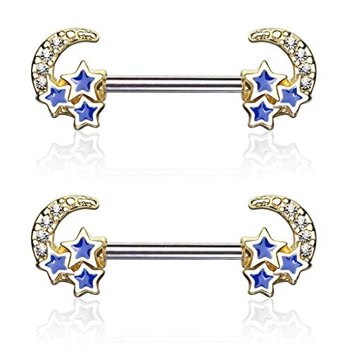 【中古】【未使用・未開封品】Forbidden Body Jewelry パヴェ キュービックジルコニア 天体 月と星 14g サージカルスチール ニップルバーベル (選択カラー)