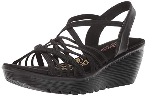 Skechers Women's Parallel-Crossed Wires-Multi Gore Slingback Sandal Wedge, Black, 9 M US