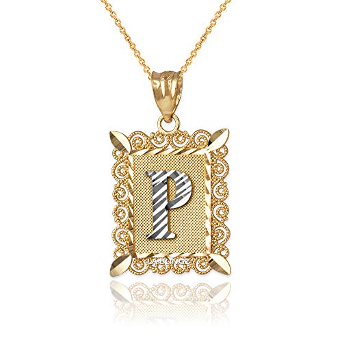 【中古】【未使用・未開封品】LA BLINGZ 14K イエローゴールド フィリグリー アルファベット イニシャル 文字 P DC ペンダント ネックレス ゴールド