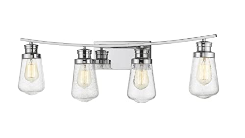 4 Light Vanity, Clear Seedy , Glass Shade, Chrome Frame