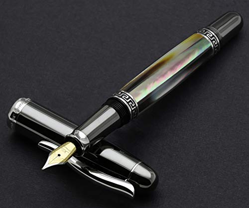 【中古】【未使用・未開封品】Xezo Maestro ミディアム万年筆 玉虫色のタヒチ産ブラックマザーオブパー..