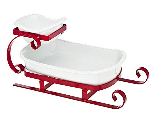 【中古】【未使用・未開封品】Godinger Silver Art 70507 Sleigh 2 Tier Server, Red & White