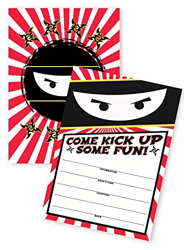 【中古】【未使用・未開封品】POP Party Ninja 招待状20枚 - 招待状20枚 + 封筒20枚 - 両面 - 空手忍者パーティー用品