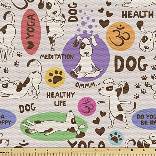 【中古】【未使用・未開封品】Lunarable Dog Lover Fabric by The Yard, 面白いパターン 漫画の動物 気まぐれな姿勢 曲がる ストレッチ 室内装飾やホームアクセントの装飾ファ