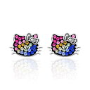 【中古】【未使用・未開封品】Hello Kitty Jewelry for Girls, Silver Plated Rainbow Crystal Stud Earrings