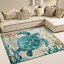 【中古】【未使用 未開封品】Blue Sea Turtle Nautical Map Area Rug 7 039 x 5 039 Door Mats Indoor Polyester Non Slip Multi Rectangle Carpet Kitchen Floor Runner Decoratio