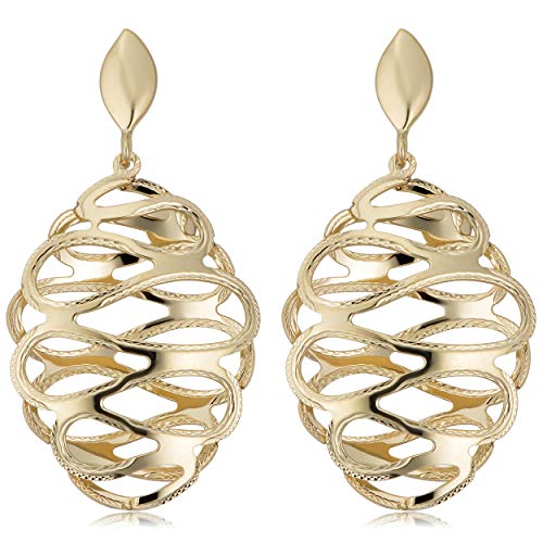 【中古】【未使用・未開封品】Kooljewelry 14K イエローゴールド カットアウト 楕円形 スワール ドロップ イヤリング