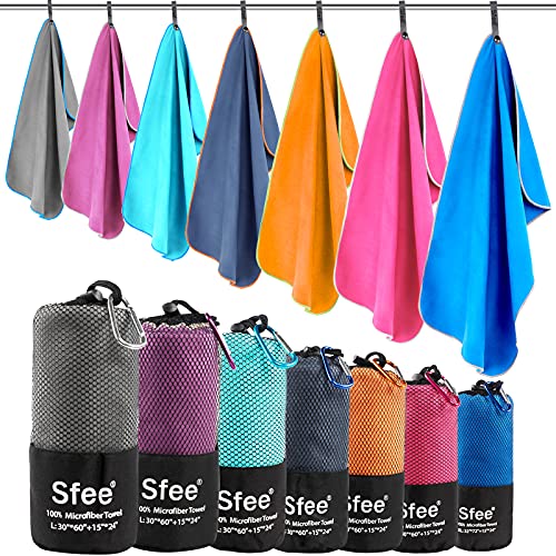 Sfee Microfiber Sport Travel Towel Set -72"x32"+24"x15"-Quick Dry Absorbent Compact Lightweight Soft Beach Yoga Bath Gym Towels-Fit for