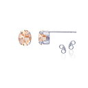 【中古】【未使用・未開封品】スターリングシルバー ロジウム 6x4mm オーバル宝石スタッドピアス クラッチ付き ピンク(4)