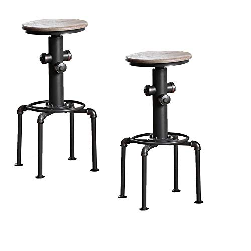 【中古】【未使用・未開封品】Metal Frame Bar Stool With Wooden Seat In Black And Natural Brown, Set Of 2