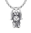 【中古】【未使用・未開封品】US Jewels And Gems Men's 1 1 / 8in 0.925 Sterling Silver Happy Buddha Hotei Buddhism Pendant 3.3mm Rope Necklace、24