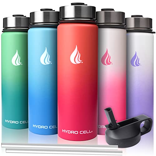 Hydro Cell Stainless Steel Water Bottle w/ Straw & Wide Mouth Lids (40oz 32oz 24oz 18oz) - Keeps Liquids Hot or Cold with Double Wall V