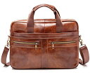 【中古】【未使用 未開封品】Genuine Leather Messenger Bag for Men - Padded 14 Inch Laptop Briefcase