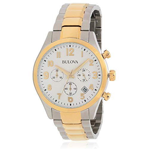 【中古】【未使用・未開封品】Bulova Men's Two Tone Steel Bracelet Steel Case Quartz White Dial Chronograph Watch 98B330