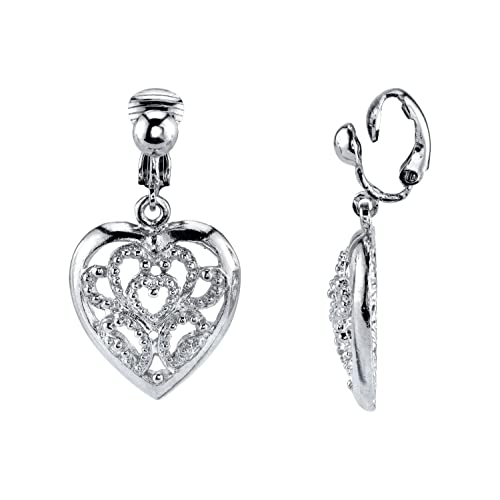 黃玉 - 【中古】【未使用・未開封品】1928 Jewelry レディース シルバートーン フィリグリー ハート クリップ ドロップ イヤリング シルバー ワンサイズ