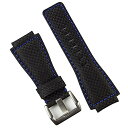 【中古】【未使用・未開封品】B & R Bands Bell & Ross BR01 BR03 ブラック カーボンファイバースタイル 腕時計バンド ストラップ ブルーステッチ - ミディアムレングス