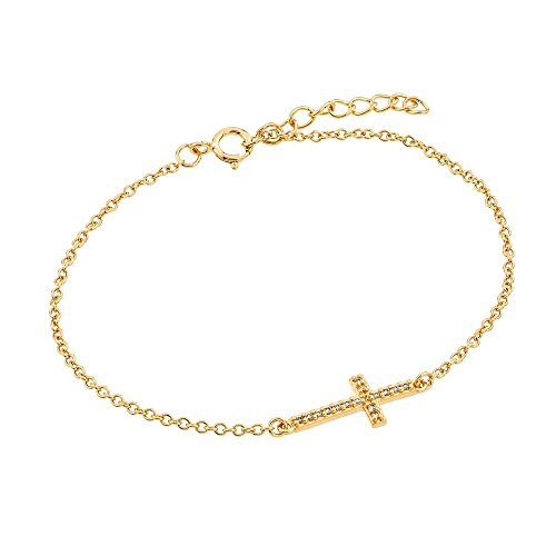 Jade - 【中古】【未使用・未開封品】SURANO DESIGN JEWELRY スターリングシルバー イエローゴールドメッキ サイドウェイ キュービックジルコニアストーン クロスブレスレット