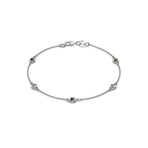 Holiday Offer - ジェムストーンとラボで育ったダイヤモンド 3mm レディース ステーションブレスレット 14K ホワイトゴールド