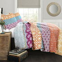 【中古】【未使用・未開封品】Bohemian Stripe Quilt Fuchsia/Orange 3Pc Set Full/Queen