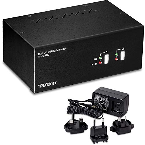 TRENDnet 2ポートデュアルモニタDVI KVMスイッチ、オーディオ、2ポートUSB 2.0ハブ、最大1920 x 1200のデジタル解像度、最大2048 x 1536のアナロ