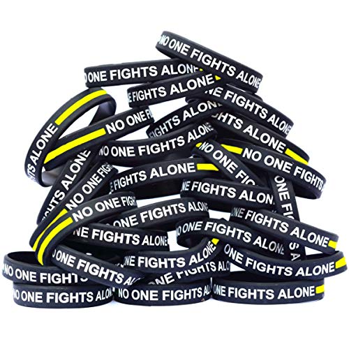 楽天AJIMURA-SHOP【中古】【未使用・未開封品】SayitBands 細い黄色い線100本 No One Fights Alone ブレスレット