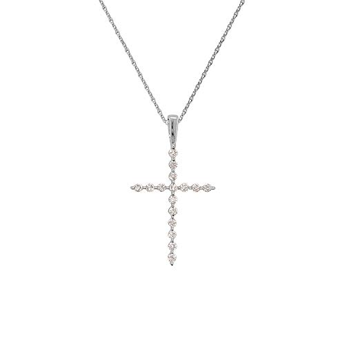 【中古】【未使用・未開封品】TriJewels ラウンドAGS認定ダイヤモンドクロスペンダント(SI2-I1、G-H) 1/4カラット14Kホワイトゴールド 18インチ14Kゴールドチェーン付き, ジェ