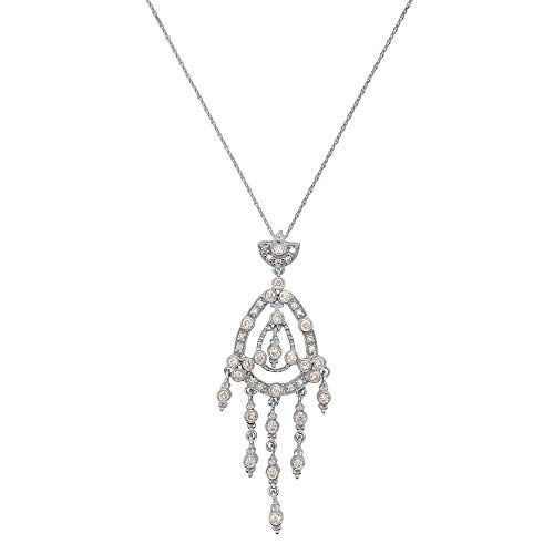 【中古】【未使用・未開封品】TriJewels ラウンドAGS認定ダイヤモンドシャンデリアペンダント (SI2-I1、G-H) 1/2カラット重量 14Kホワイトゴールド 18インチ14Kゴールドチェー