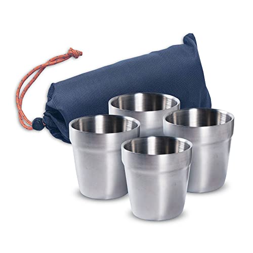 【中古】【未使用 未開封品】キャンプ/トレイルコーヒー/ピクニック/カーキャンプ/RV/バーベキュー用nCampステンレススチールカップ（4パック） - 断熱/積み重ね可能