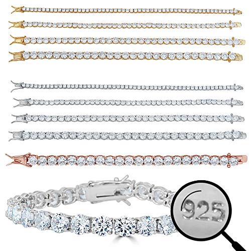 【中古】【未使用・未開封品】Harlembling 本物のソリッド925スターリングシルバー メンズまたはレディース テニスブレスレット - 14Kイエロー&ローズゴールド仕上げ ソリッド