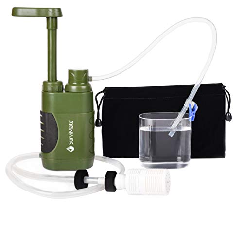 【中古】【未使用 未開封品】SurviMate Portable Water Filter Pump for Hiking Camping Travel Emergency use with Activated Carbon 3 Filter Stages,2 Replaceable Pre-