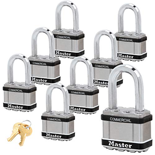 Master Lock マグナム南京錠 - 幅2インチ x 長さ1-1/2インチ シャックル 8個 同一鍵鍵ロック #M5NKALFSTS-8 BumpStopテクノロジー
