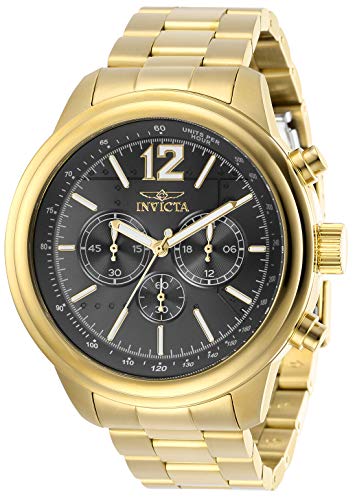 楽天AJIMURA-SHOP【中古】【未使用・未開封品】Invicta Men's Aviator Gold-Tone Steel Bracelet & Case Quartz Charcoal Dial Analog Watch 28900