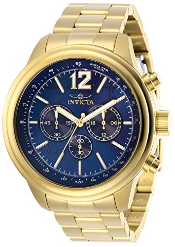 楽天AJIMURA-SHOP【中古】【未使用・未開封品】Invicta Men's Aviator Gold-Tone Steel Bracelet & Case Quartz Blue Dial Analog Watch 28896