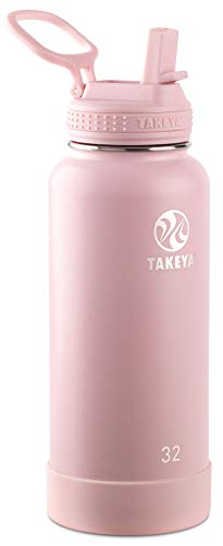 Takeya Actives 断熱ステンレススチールウォーターボトル ストロー蓋付き 32オンス ブラッシュ