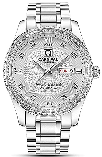 【中古】【未使用・未開封品】CARNIVALカーニバル） 腕時計 自動巻き 防水 夜光 ダイヤ装飾 メンズ 白色