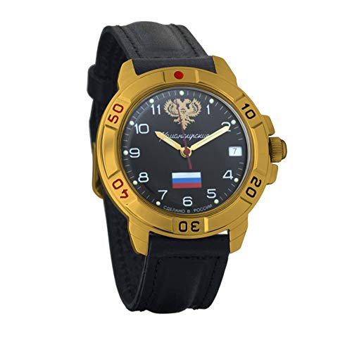 【中古】【未使用・未開封品】Vostok Komandirskie ロシア国旗とエンブレム 機械式 メンズ ミリタリー腕時計 #439646 革製。