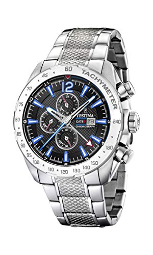 【中古】【未使用・未開封品】Festina メンズ クロノグラフ&デュアルタイム ブラッ...