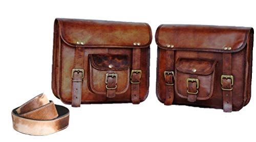 【中古】【未使用・未開封品】LBH ganpati ハンドクラフト オートバイサイドポーチ ブラウンレザーサイドポーチ サドルバッグ サドルパニア 2バッグ バッファローレザーカメラ