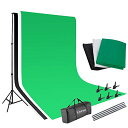 【中古】【未使用・未開封品】YYAO 写真背景スタンドキット スタジオ写真背景布 3色 (ブラック&ホワイト&グリーン) 6.5 x 10フィート 背景スタンド...