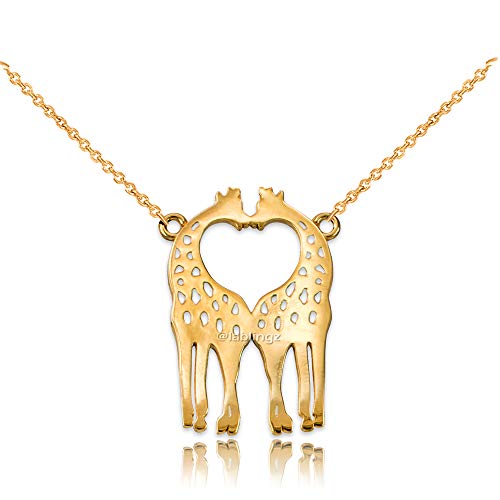 【中古】【未使用・未開封品】LA BLINGZ 14K イエローゴールド オープンハート キス キリン ネックレス ゴールド