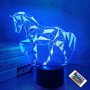 【中古】【未使用・未開封品】FULLOSUN ナイトライト 子供用 馬 イリュージョン 3D ナイトライト ベッドサイドランプ 16色変化 リモコン付き 誕生日プレゼントに最適 子供 赤(2)