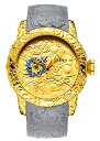 【中古】【未使用・未開封品】自動腕時計 メンズ ファッション 3D刻印 ドラゴン 防水 大きな文字盤 スポーツ腕時計 50mm 自動巻きゴールド。