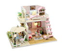 【中古】【未使用・未開封品】Cool Beans Boutique ミニチュア 木製ドールハウス DIYキット - ピンク 2階建て テラスとダストカバー付き ...