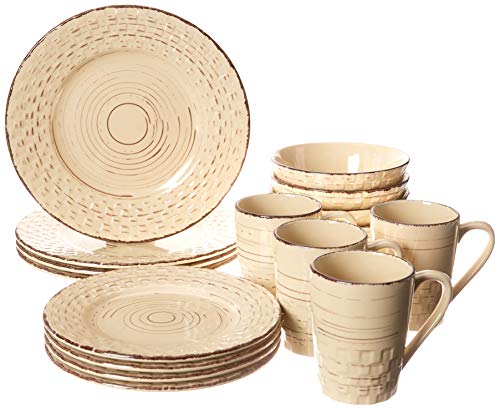 【中古】【未使用・未開封品】LORREN HOME TRENDS 16ピース ディストレス ウェーブ 食器セット - バターカップ