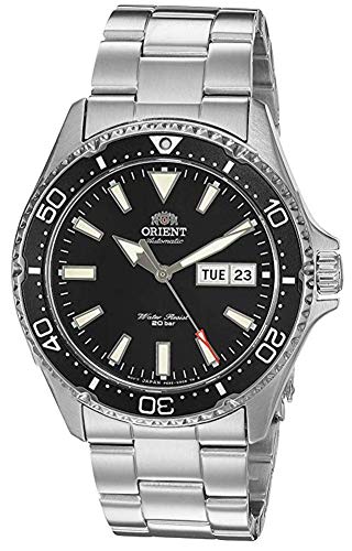 Orient メンズ Kamasu ステンレススチール 日本製自動ダイビングウォッチ, ブラック - メタルブレスレット。, 41.8 mm, ダイビングウォッチ。