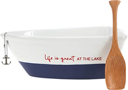 【中古】【未使用・未開封品】Pavilion - Life Is Great At The Lake - 12オンス ストーンウェア ボートディッシュサーバー 木製オールスクープ付き